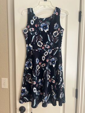 Kaileigh Navy Floral Dress with Blue and Pink Accents